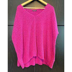 Eileen Fisher Organic Linen Cotton Long Sleeve Fuchsia Ribbed Sweater Large Boho